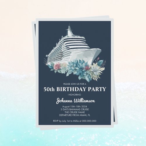 Elegant Women 50th Birthday Party Cruise Ship Trip Invitation
