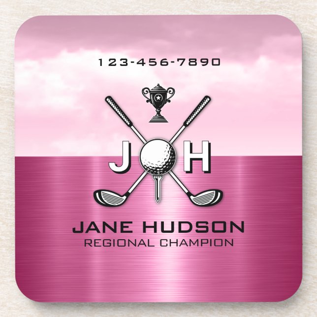 Elegant Women Custom Golf Monogram Design Beverage Coaster (Front)