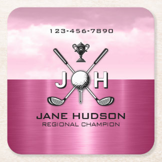 Elegant Women Custom Golf Monogram Design Square Paper Coaster