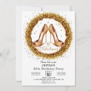 Elegant Women Digital Gold 40th Birthday Invitation