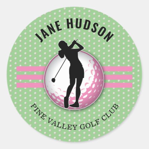 Elegant Women Golfer Design Classic Round Sticker