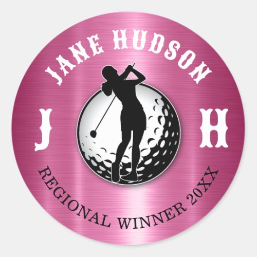 Elegant Women Golfer Design Round Stick Classic Round Sticker