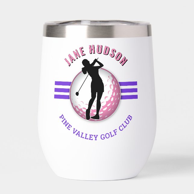 Elegant Women Golfer Design Thermal Wine Tumbler (Back)