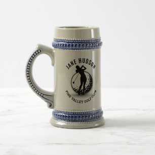 Elegant Women Golfer Monogram  Design Beer Stein