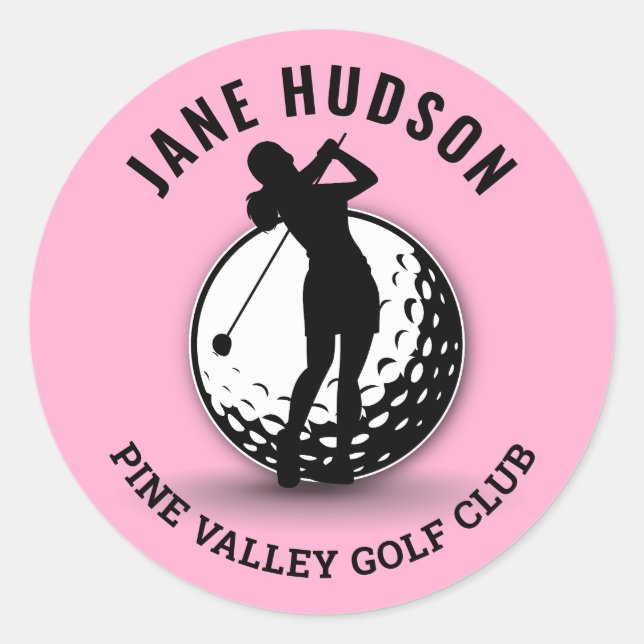 Elegant Women Golfer Monogram  Design Classic Round Sticker (Front)