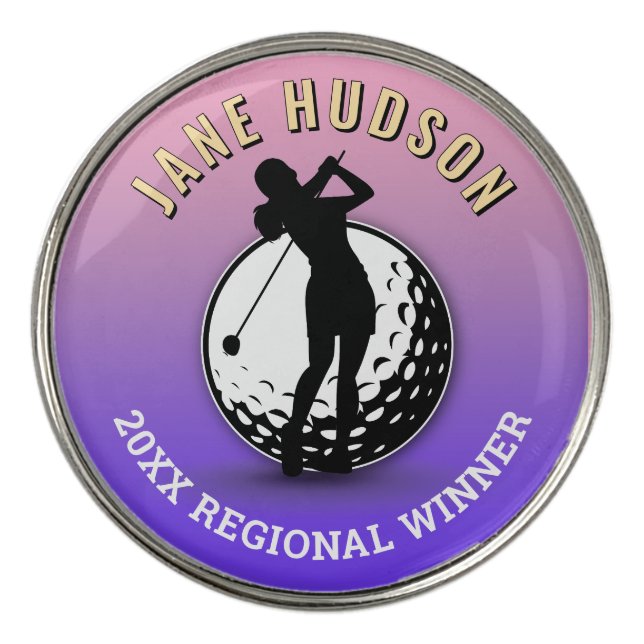 Elegant Women Golfer Monogram  Design Golf Ball Marker (Front)