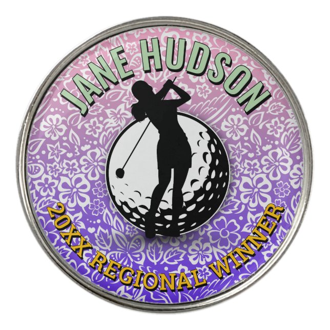 Elegant Women Golfer Monogram Design Golf Ball Marker (Front)