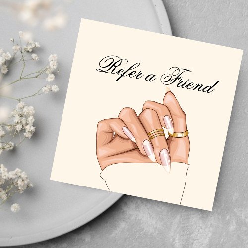 Elegant Women Hand Beauty Salon Nail Artist Script Referral Card