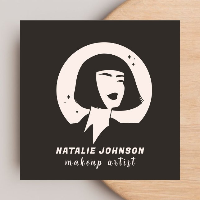 Elegant Women Logo Blush Pink & Gray Makeup Artist Square Business Card (Creator Uploaded)