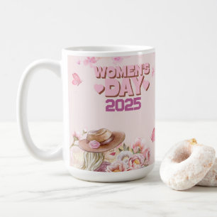 Elegant Women's Day 2025 with Pink Floral Design Coffee Mug