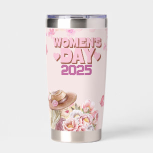 Elegant Women's Day 2025 with Pink Floral Design Insulated Tumbler