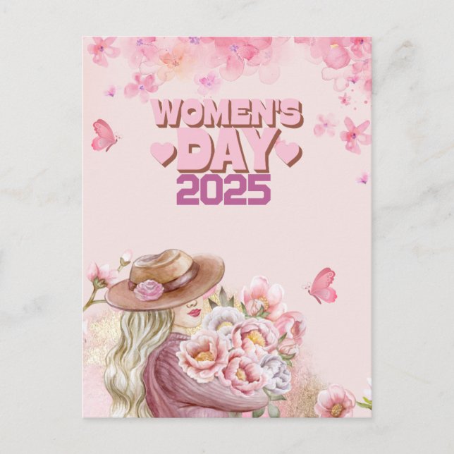 Elegant Women's Day 2025 with Pink Floral Design Postcard (Front)