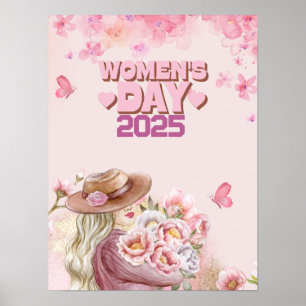 Elegant Women's Day 2025 with Pink Floral Design Poster