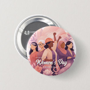 Elegant Women's Day Celebration Floral March 8 Button