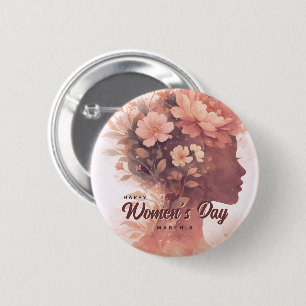 Elegant Women's Day Celebration Floral March 8 Button
