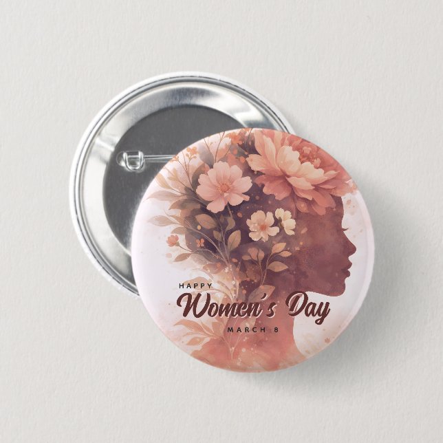 Elegant Women's Day Celebration Floral March 8 Button (Front & Back)