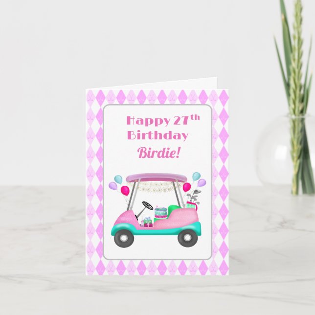 Elegant Women's Golf Party Cart 27th Birthday   Card (Front)