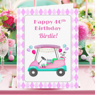 Elegant Women's Golf Party Cart 40th Birthday Card