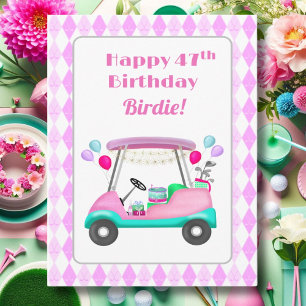 Elegant Women's Golf Party Cart 47th Birthday Card