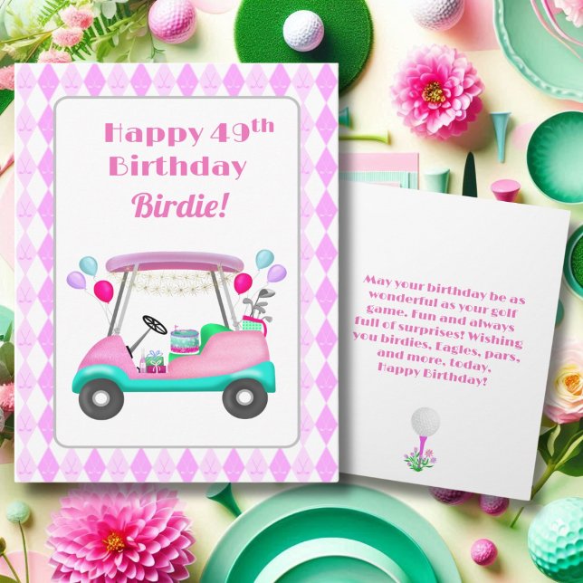 Elegant Women's Golf Party Cart 49th Birthday   Card (Creator Uploaded)