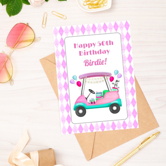 Elegant Women's Golf Party Cart 50th Birthday   Card (Creator Uploaded)
