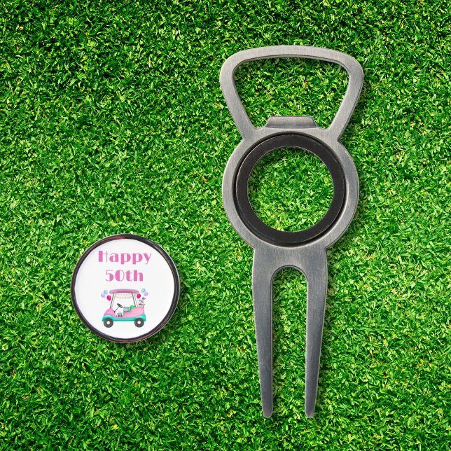 Elegant Women's Golf Party Cart 50th Birthday   Divot Tool (Add a touch of elegance to her 50th birthday golf celebration with this stylish divot tool.)