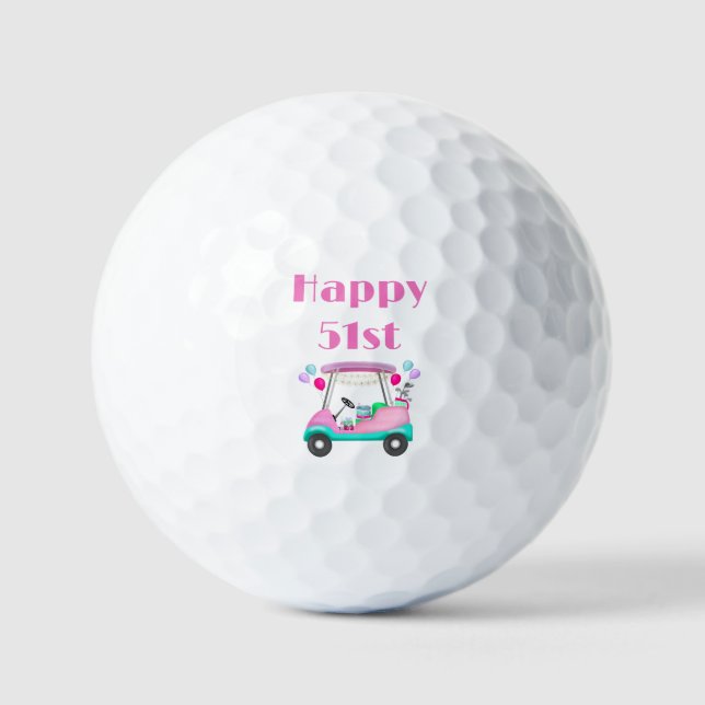 Elegant Women's Golf Party Cart 51st Birthday   Balls (Front)