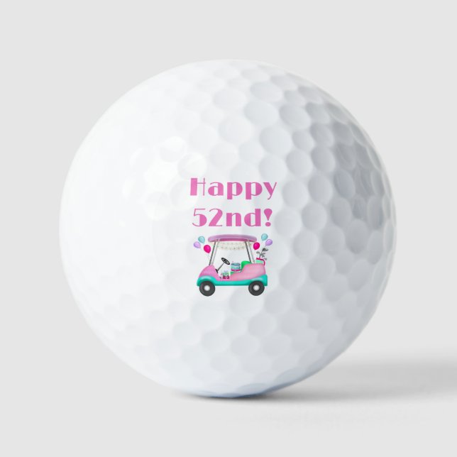 Elegant Women's Golf Party Cart 52nd Birthday Balls (Front)