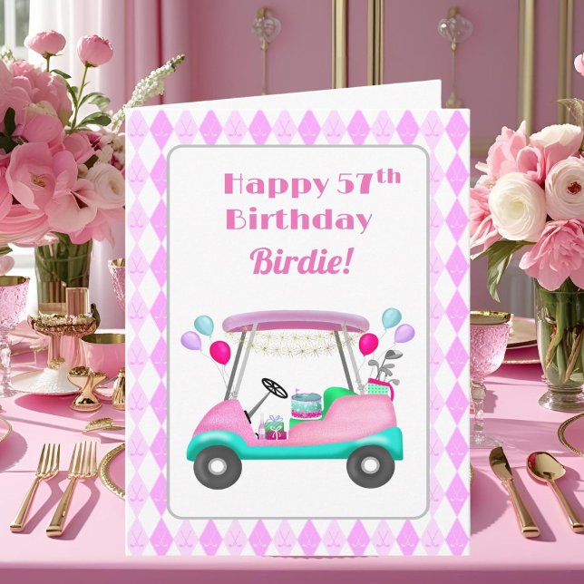 Elegant Women's Golf Party Cart 57th Birthday   Card (Creator Uploaded)