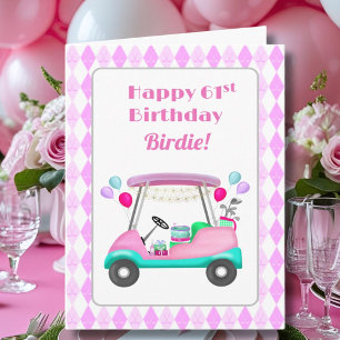 Elegant Women's Golf Party Cart 61st Birthday Card