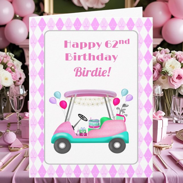 Elegant Women's Golf Party Cart 62nd Birthday   Card (Creator Uploaded)