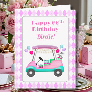Elegant Women's Golf Party Cart 66th Birthday Card