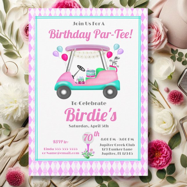 Elegant Women's Golf Party Cart 70th Birthday  Invitation (Creator Uploaded)