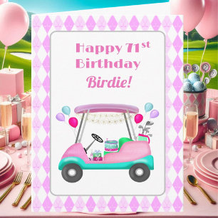 Elegant Women's Golf Party Cart 71st Birthday Card