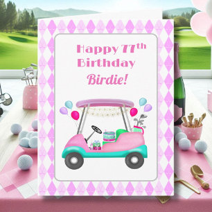 Elegant Women's Golf Party Cart 77th Birthday Card