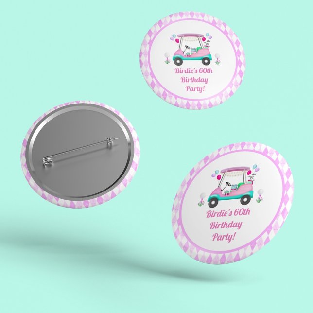Elegant Women's Golf Party Cart Birthday  Button (Creator Uploaded)