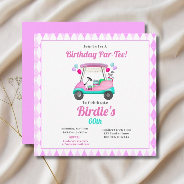 Elegant Women's Golf Party Cart Birthday  Invitation (Creator Uploaded)