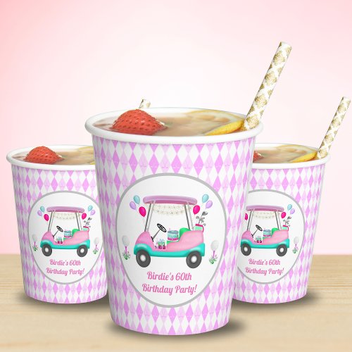 Elegant Womens Golf Party Cart Birthday  Paper Cups