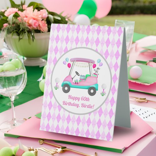 Elegant Womens Golf Party Cart Birthday Table Tent Sign