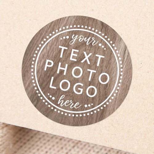 Elegant wood add custom logo photo or graphic classic round sticker