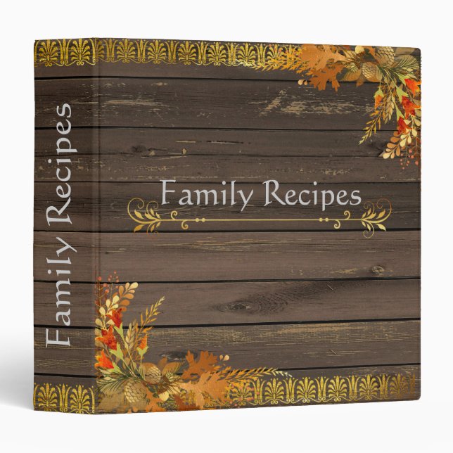 Elegant Wood and Gold Custom Recipe Binder (Front/Spine)