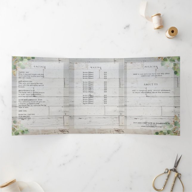 Elegant Wood and Greenery Spa Brochure  (Inside)