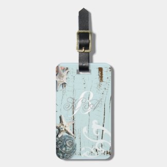 Elegant wood BLue Seashells Beach Wedding Tag For Luggage