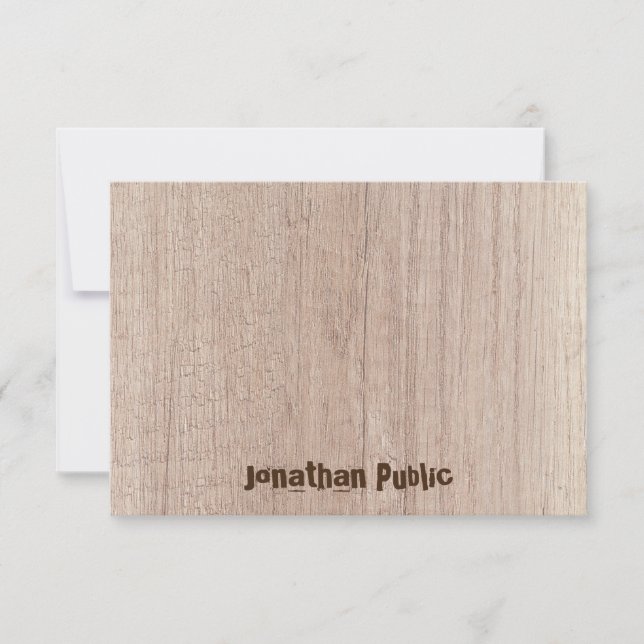 Elegant Wood Board Plank Look Handwritten Script Note Card (Front)