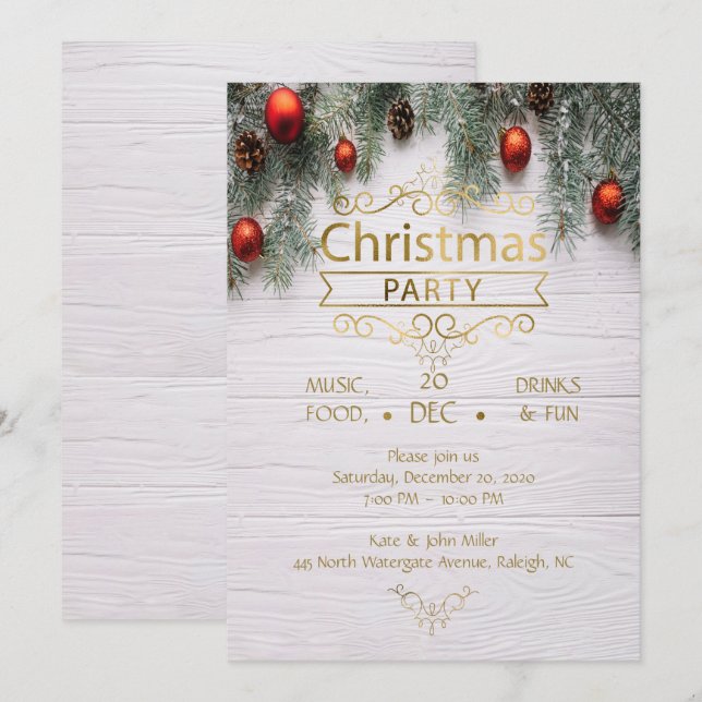 Elegant Wood Christmas Design Party Invitation (Front/Back)