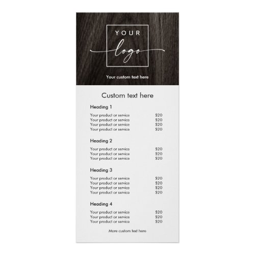 Elegant wood custom logo price list menu