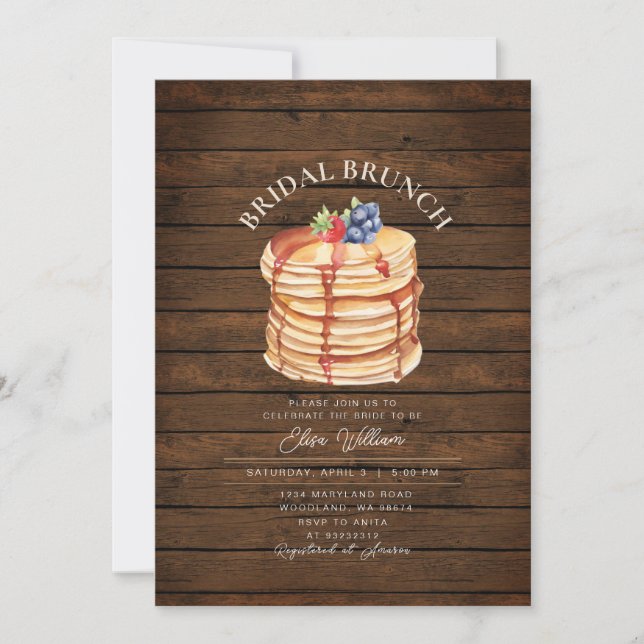 Elegant Wood Fruit Pancake Brunch Bridal Shower Invitation (Front)