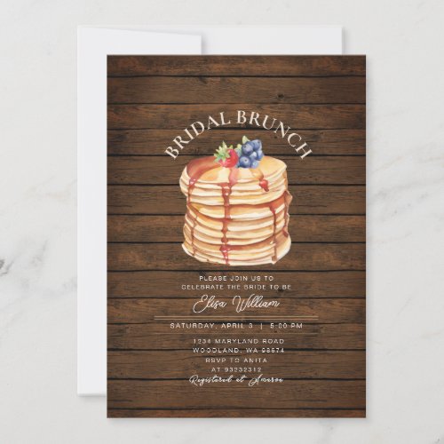 Elegant Wood Fruit Pancake Brunch Bridal Shower Invitation