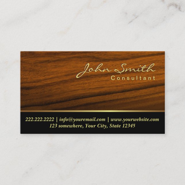 Elegant Wood Grain Consultant Business Card (Front)