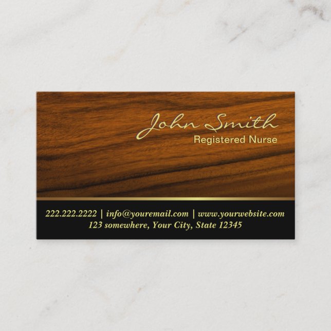 Elegant Wood Grain Nurse Business Card (Front)